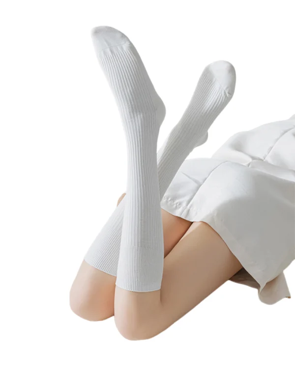 Product_Anti-Slip Cotton Vertical Stripes Calf Socks_variant_White01